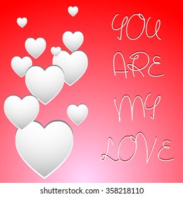 Valentine's card with white hearts and mash note. Vector illustration.