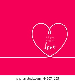 Valentines card with white ribbon and text.