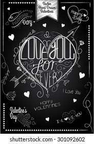 valentines chalkboard hand drawn composition 