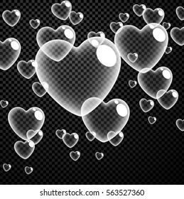 San Valentín revisa los antecedentes de amor con burbujas de corazones. Ilustración vectorial.