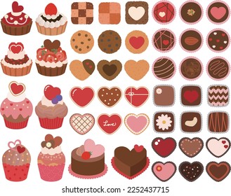 Valentine's chocolate, cookie and cake set with lots of hearts