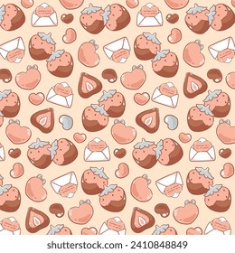 Valentines chocolate strawberry pink pastel seamless pattern