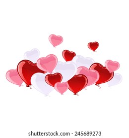 Valentines colorful balloons on white background, illustration.