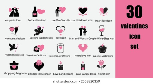 valentines colorful icon. set of 30 valentines icon