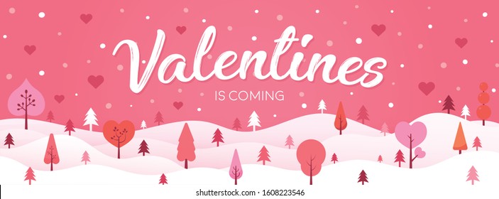 Valentines is coming landscape background with love forest concept 