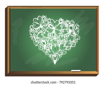 Valentines composition of the hearts on chalkboard. love hearts. Vector illustration.