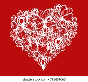 Valentines composition of the hearts on red background. love hearts. Vector illustration.