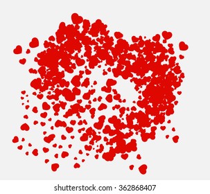 Valentines composition of the hearts. Vector illustration with red hearts on white background.