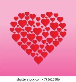 Valentines composition of the hearts. Vector illustration.