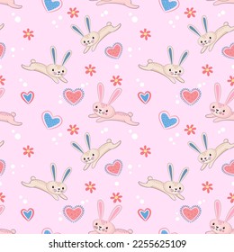 Valentine's concept with cute bunny and heart shape seamless pattern.