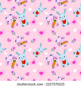 Valentine's concept with cute bunny and heart shape seamless pattern.