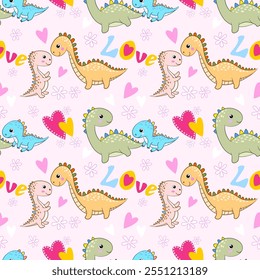 Valentine's concept with cute dinosaur heart shape seamless pattern for fabric textile wallpaper gift wrapping background.