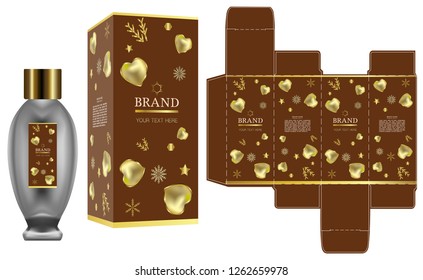 Valentines concept packaging design, Label on cosmetic container with gold luxury box template and mockup box. illustration vector.	