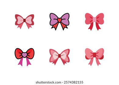 Valentine's coquette bow set. Vector illustration of some beautiful coquette bow.