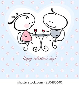 valentines couple,  meet on a date. Vector illustration of Valentine card 