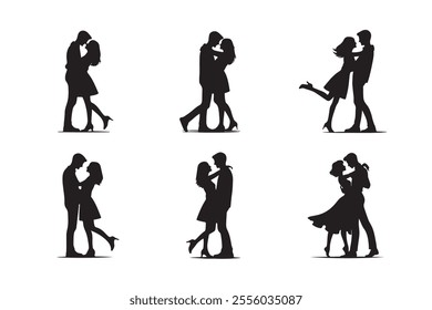 Valentine's couple silhouette vector art illustration