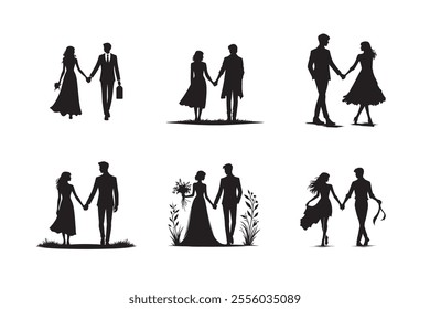 Valentine's couple silhouette vector art illustration