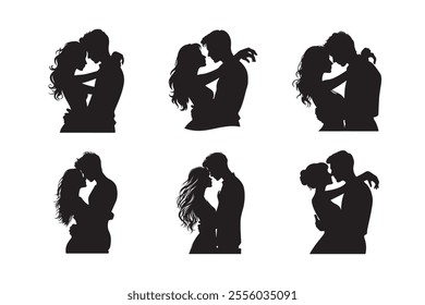 Valentine's couple silhouette vector art illustration