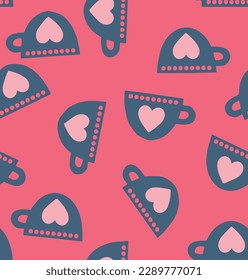 Valentines Cup Print Seamless Repeat Pattern vector file with pink background