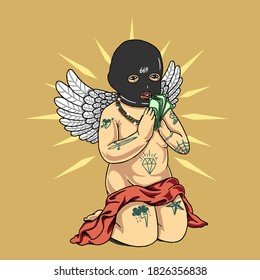 Valentines Cupid Angel Pray For Money Capitalism Illustration