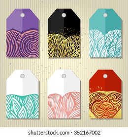 Valentines cute gift tags. Set of hand drawn cute creative cards with love theme design.