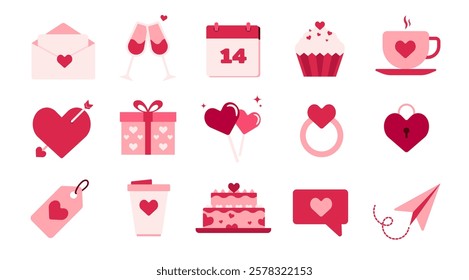 Valentine's Cute illustration elements design, Love Clip art, Symbol set in Flat design, Romantic Sticker for Decoration on greetong card and Banner, Editable stock