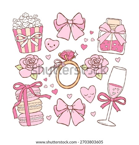 Valentines Date Night Vector, Hand Drawn Romantic Movies Doodle, Trendy Girly Valentine Gift Design Vector