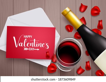 Valentines date vector background design. Happy valentine's day text in greeting card with dating elements like wine and champagne for romantic valentine's day date design. Vector illustration
