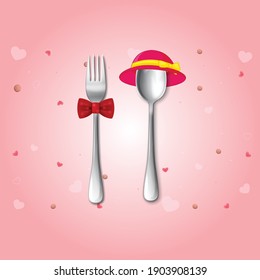 Valentine's date vector background design. Happy valentine's day greeting Spoon for romantic valentine dinner date design. 