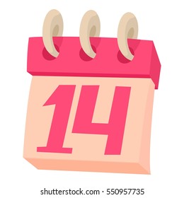 Valentines day 14 calendar icon. Cartoon illustration of Valentines day 14 calendar vector icon logo isolated on white background