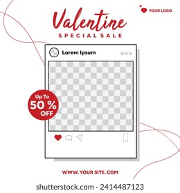 Día de San Valentín 14 de febrero de 2024. Promoción de ventas de San Valentín con 50% de descuento. Afiches, publicaciones en medios sociales, carteles, tarjetas y más. Con un concepto único. Fondo blanco 