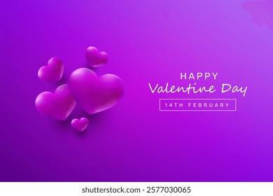 Valentines day 14 february beautiful purple love hearts greeting card