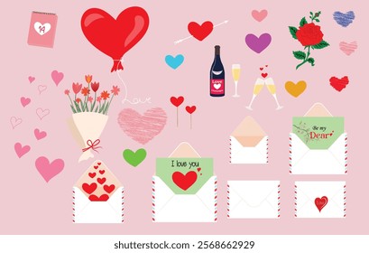  Valentines day , 14 February, element set vector illustration.