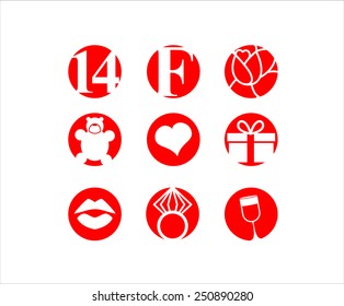 Valentine's day, 14 February, icon set