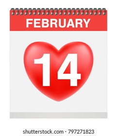 valentine's day 14 february on calendar vector