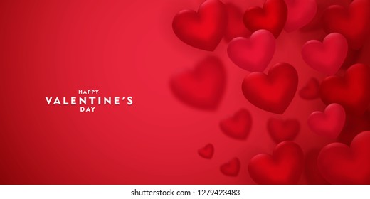 valentines day, 14th February, 3d red hearts blur efect design romantic love day Celebration card vector illustration