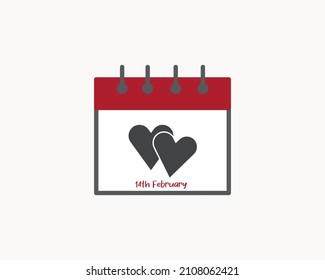 Valentine's Day. 14th February. Daily Calendar Icon in flat design style and white background.
