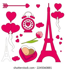 Valentine's Day. The 14th of February. A heart. Pink. Paris. Eiffel Tower. Holiday.
