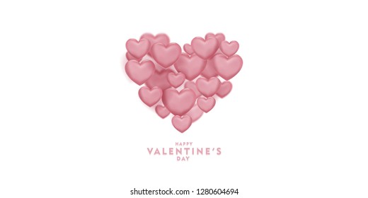 valentines day, 14th February, love day, 3d rose gold hearts blur efect design romantic love day Celebration card vector illustration