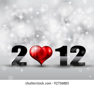Valentine's Day 2012 Flyer with a glitter vintage background, and glossy red hearts flying over the air.