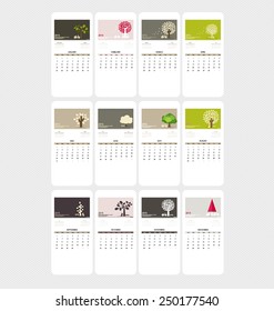 Valentines day. 2015 Calendar. Vector illustration.