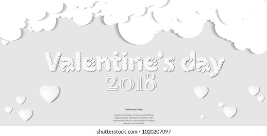 Valentine's day  2018 message White Heart Background White,Vector illustration. 