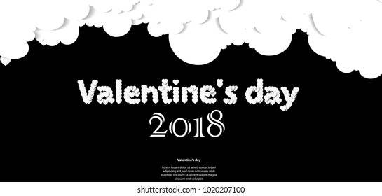 
Valentine's day 2018 message White Heart Background black ,Vector illustration. 