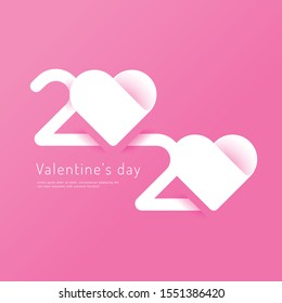 Valentine's day 2020 heart paper cut concept background. Vector illustration.2020 year of love concept.