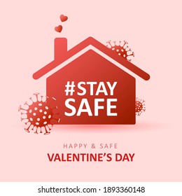 Valentines day 2021. Coronavirus and Holidays. Stay safe. Social media sticker of self-isolation. Distancing measures to prevent virus spread. Vector icon covid19 for apps, banners or postcards.