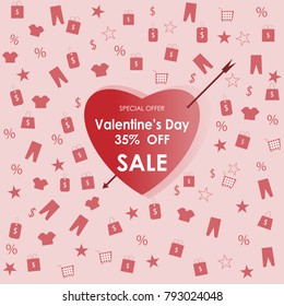 valentine's day 35% off sale inscription design template.Vector illustration