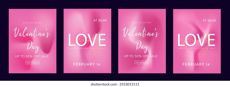 Día de San Valentín con diseño de degradado de fluidos 3D. Abstractas tipografía de arte para publicidad, redes sociales, carteles, Anuncios, cubiertas. Fondo geométrico en color rosa, rojo.