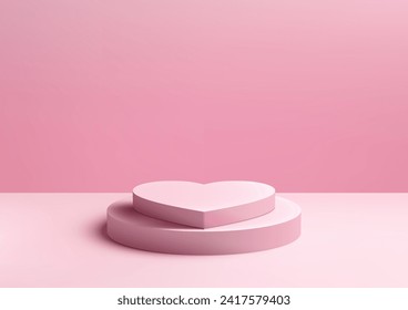 Valentine's Day 3D heart podium mockup. Perfect for product displays, branding, and social media. Vector illustration