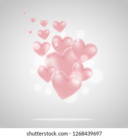 Valentine's day, 3D hearts background, pink on light background vector