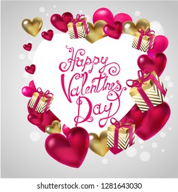 Valentine's day, 3D hearts, background, gift, vector illustration